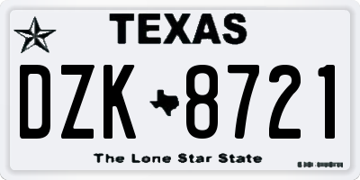 TX license plate DZK8721