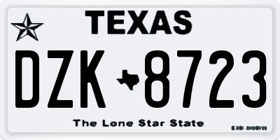 TX license plate DZK8723
