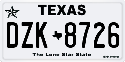 TX license plate DZK8726