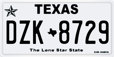 TX license plate DZK8729