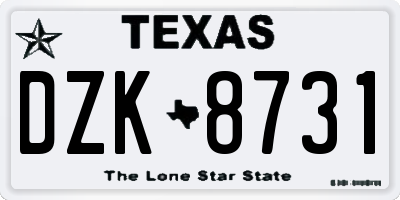 TX license plate DZK8731