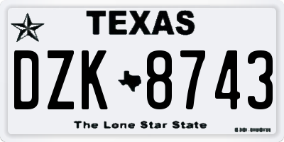TX license plate DZK8743