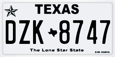 TX license plate DZK8747