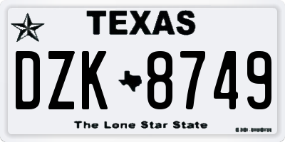 TX license plate DZK8749