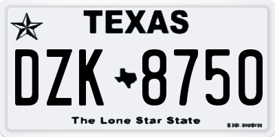 TX license plate DZK8750