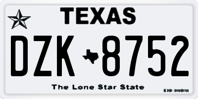 TX license plate DZK8752