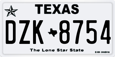 TX license plate DZK8754