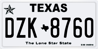 TX license plate DZK8760