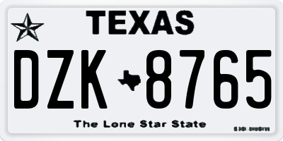 TX license plate DZK8765