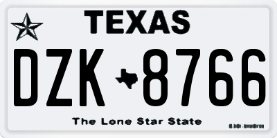 TX license plate DZK8766