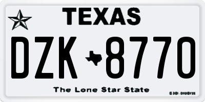 TX license plate DZK8770