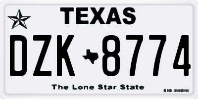 TX license plate DZK8774