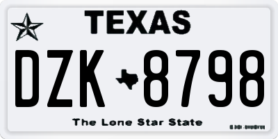TX license plate DZK8798