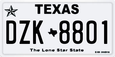 TX license plate DZK8801
