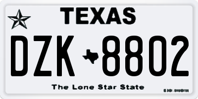 TX license plate DZK8802