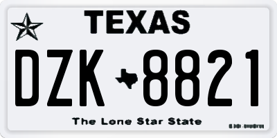 TX license plate DZK8821