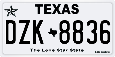 TX license plate DZK8836