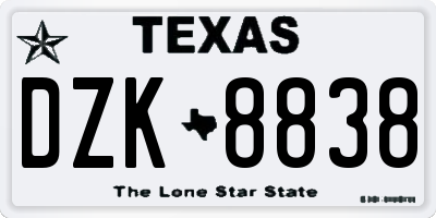 TX license plate DZK8838