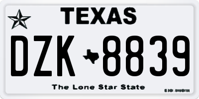 TX license plate DZK8839