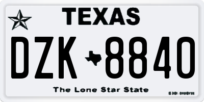 TX license plate DZK8840