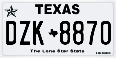 TX license plate DZK8870