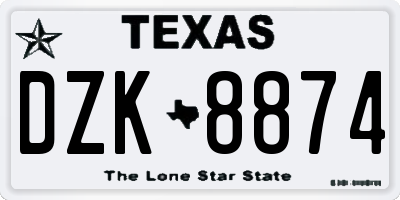 TX license plate DZK8874