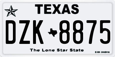 TX license plate DZK8875