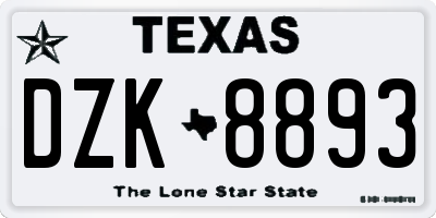 TX license plate DZK8893