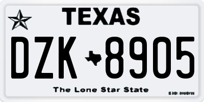 TX license plate DZK8905