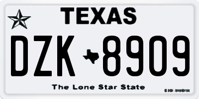 TX license plate DZK8909