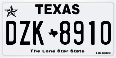 TX license plate DZK8910
