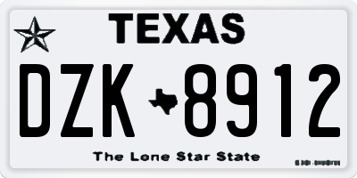 TX license plate DZK8912