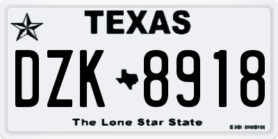TX license plate DZK8918
