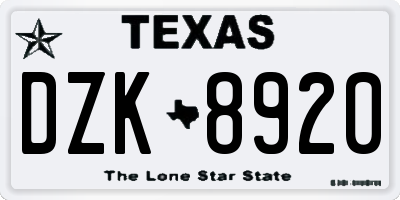 TX license plate DZK8920