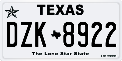 TX license plate DZK8922