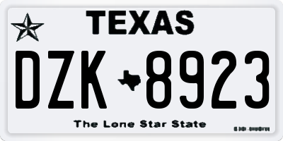 TX license plate DZK8923