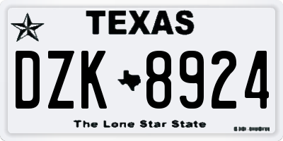 TX license plate DZK8924