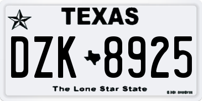 TX license plate DZK8925
