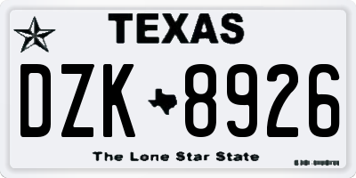 TX license plate DZK8926
