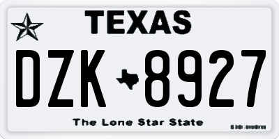 TX license plate DZK8927