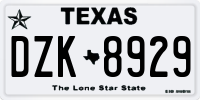 TX license plate DZK8929