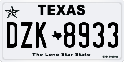 TX license plate DZK8933