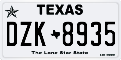 TX license plate DZK8935