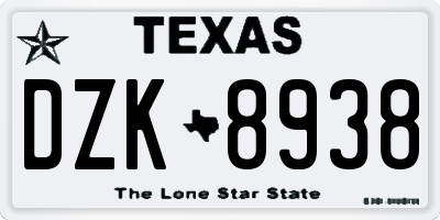 TX license plate DZK8938