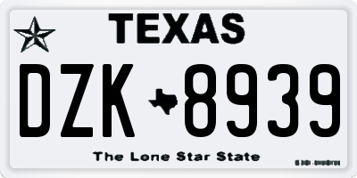 TX license plate DZK8939