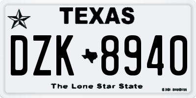 TX license plate DZK8940