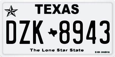 TX license plate DZK8943