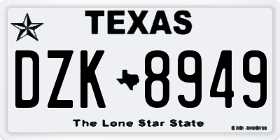 TX license plate DZK8949