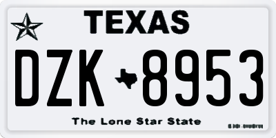 TX license plate DZK8953