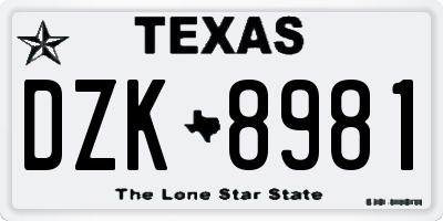 TX license plate DZK8981